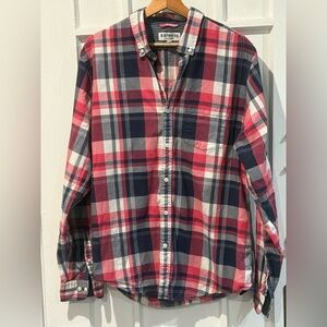 Express Red and Navy Plaid Casual Shirt